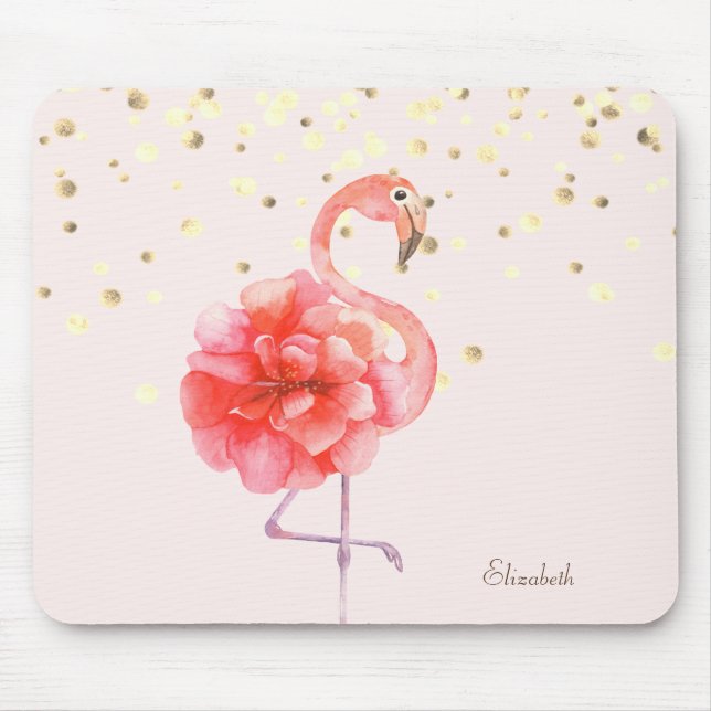 Pink Flamingo Flower,Gold Confetti   Mouse Pad (Front)