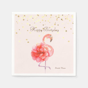 Pink Flamingo Flower,Gold Confetti  Napkin