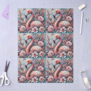 Pink Flamingo & Flowers Chalk Pastel Decoupage Tissue Paper