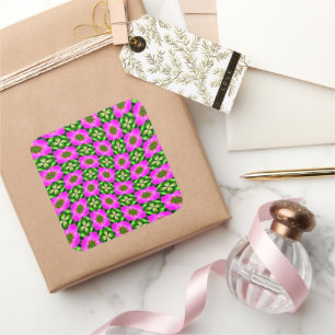 Pink Flamingo Flowers Pattern Square Sticker