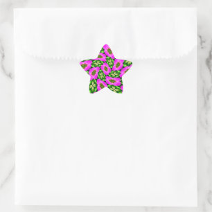 Pink Flamingo Flowers Pattern Star Sticker