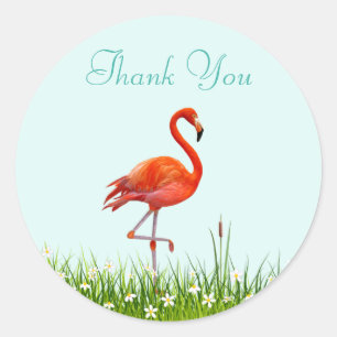 Pink Flamingo & Flowers Thank You Classic Round Sticker