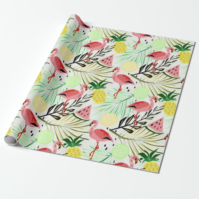 Pink Flamingo, fruit Wrapping Paper (Unrolled)