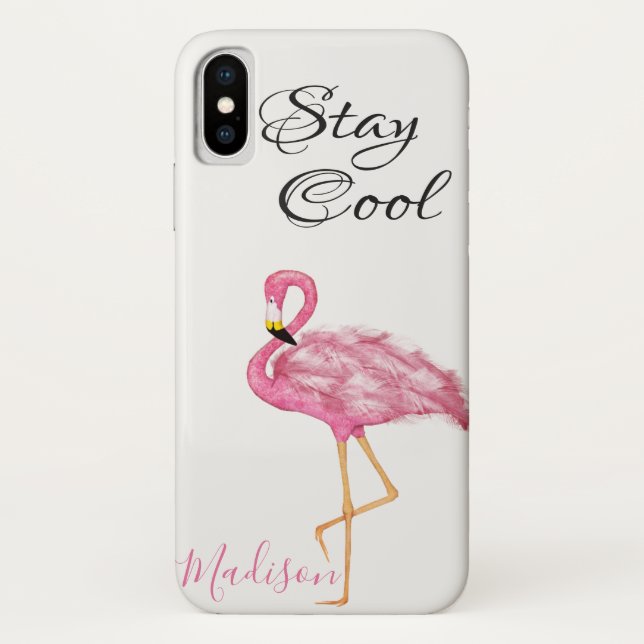 Pink Flamingo Fun Stay Cool Summer Name Case-Mate iPhone Case (Back)
