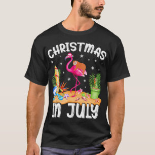 Pink Flamingo Funny Sloth Christmas In July T-Shirt