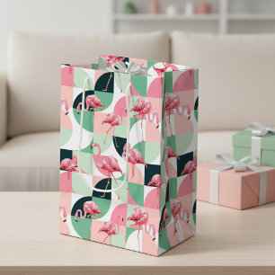 Pink Flamingo Geometric Pattern Medium Gift Bag