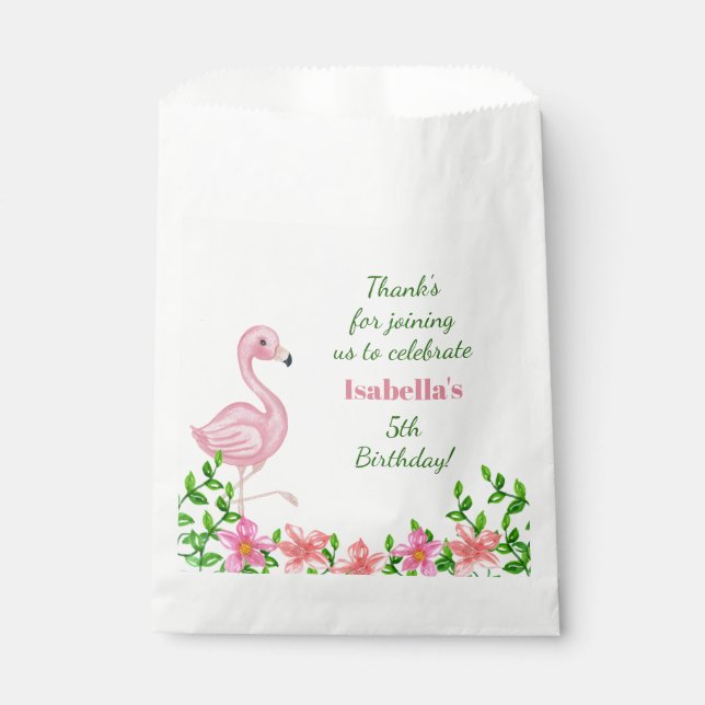 Pink Flamingo Girl's Birthday Party Thank You Favour Bag (Front)