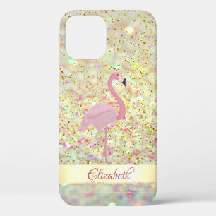 Pink Flamingo Glitter Bokeh Confetti iPhone 12 Case