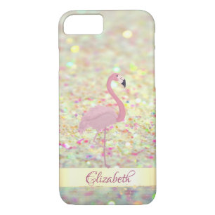 Pink Flamingo  Glitter Bokeh - Personalised iPhone 8/7 Case