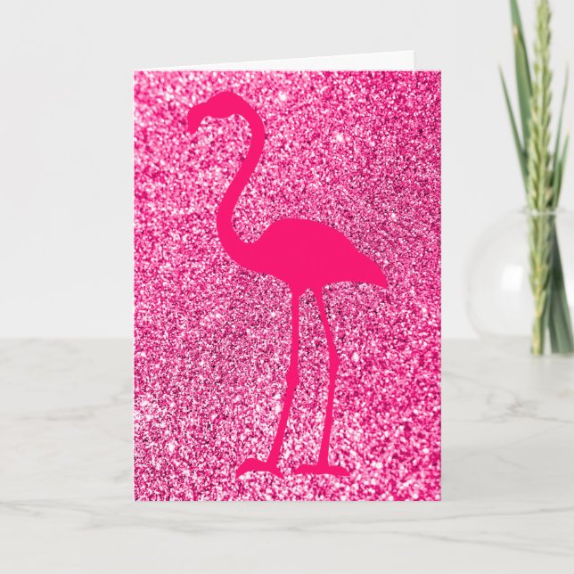 Pink Flamingo Glitter Happy Birthday Card (Front)