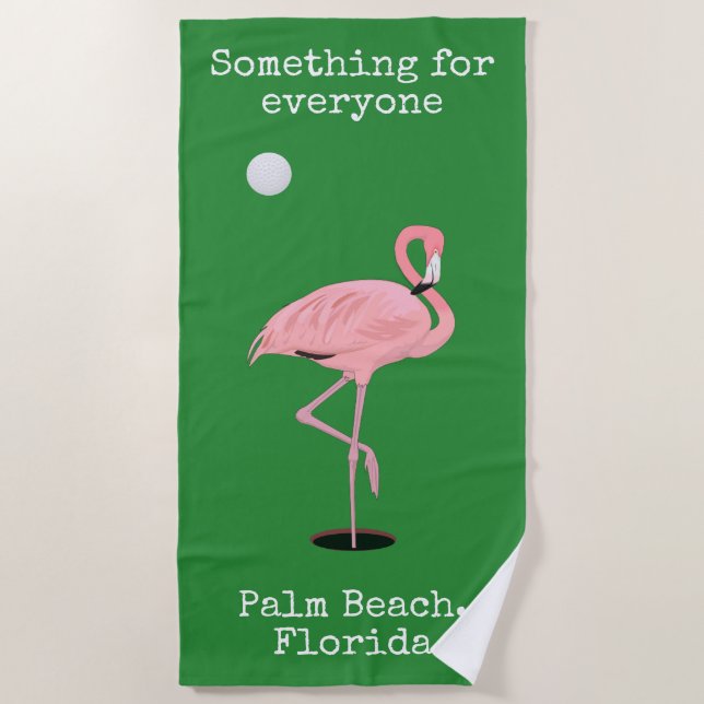 Pink Flamingo Golf Palm Beach Towel (Front)