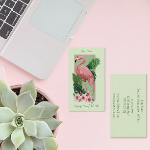 Pink Flamingo Green Leaves Lily Business Card