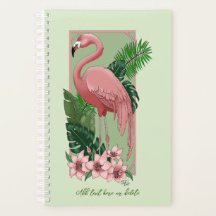 Pink Flamingo Green Leaves Lily Planner