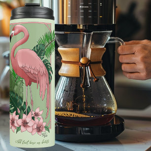 Pink Flamingo Green Leaves Lily Thermal Tumbler
