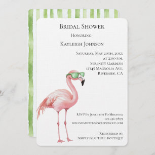 Pink Flamingo Green White Stripes Bridal Shower  Invitation
