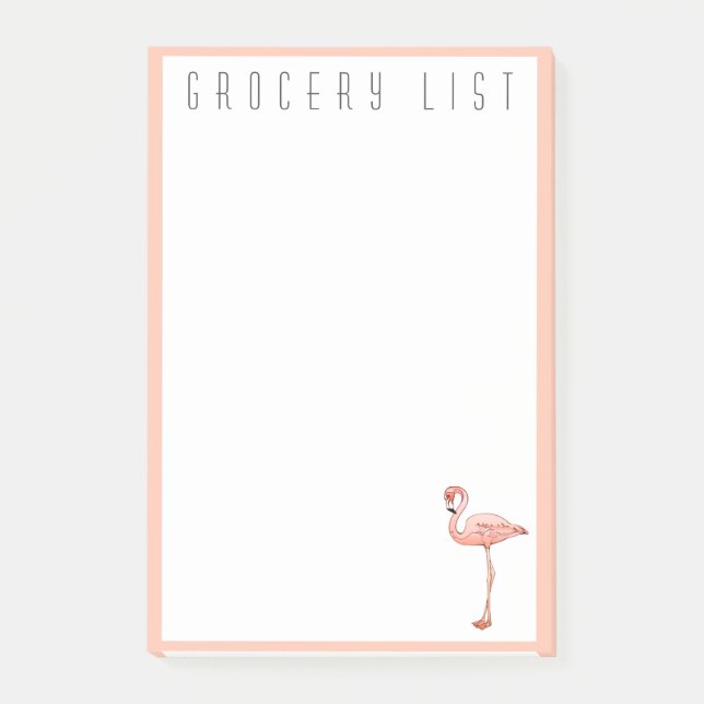 Pink Flamingo Grocery List Shopping Notepad  (Front)