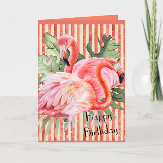 Pink Flamingo Happy Birthday Personalised Note Card (Front)