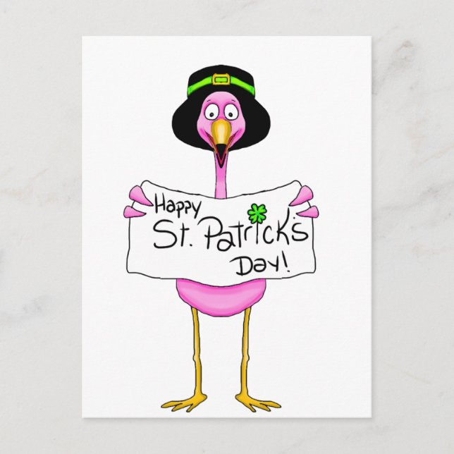 pink flamingo happy st. patricks day postcard (Front)