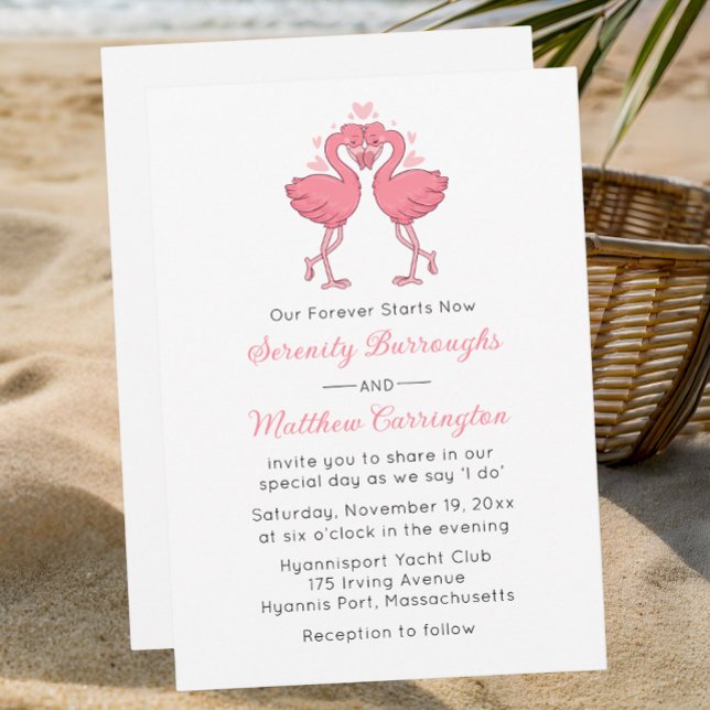 Pink Flamingo Hawaiian Tropical Beach Wedding Invitation (Creator Uploaded)