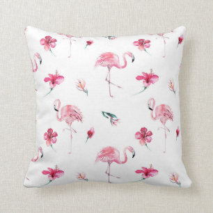 Pink Flamingo & Hibiscus Tropical Summer Glam Cushion