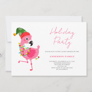 Pink Flamingo Holiday Christmas Party Invitation
