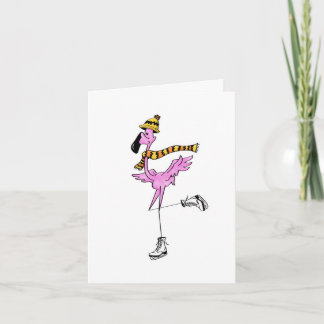 Pink flamingo ice skating card