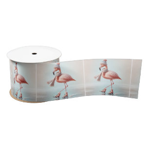 Pink Flamingo Ice Skating Satin Ribbon