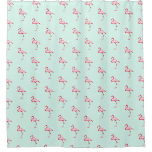 Pink Flamingo Illustration Tropical Pattern Pastel Shower Curtain