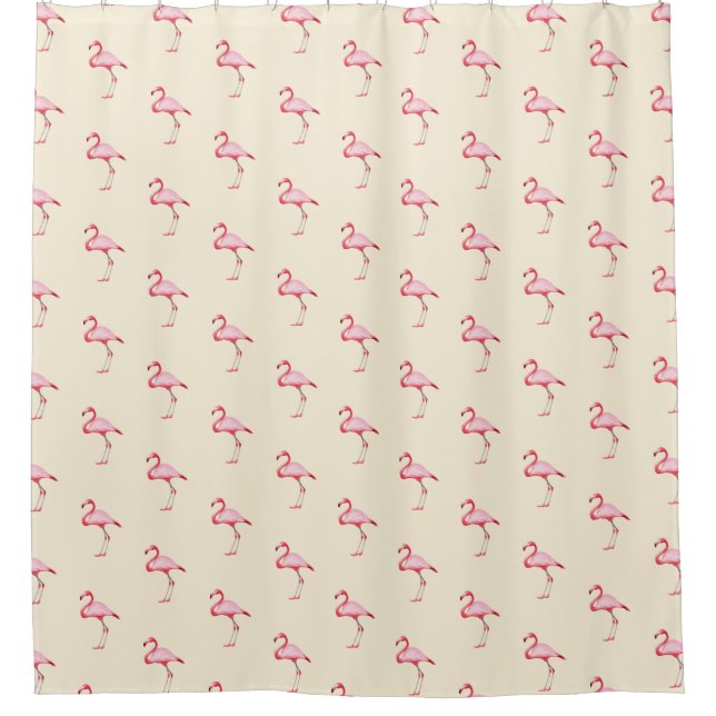 Pink Flamingo Illustration Tropical Pattern Pastel Shower Curtain (Front)