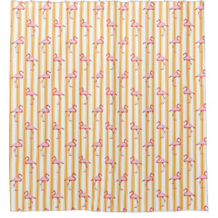 Pink Flamingo Illustration Tropical Pattern Stripe Shower Curtain