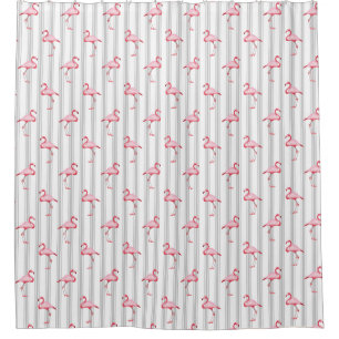 Pink Flamingo Illustration Tropical Pattern Stripe Shower Curtain