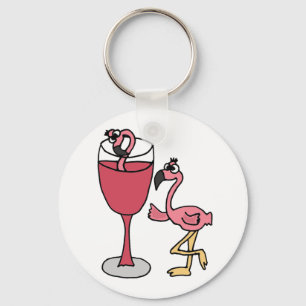 Pink Flamingo in Blush Wine Glass Key Ring
