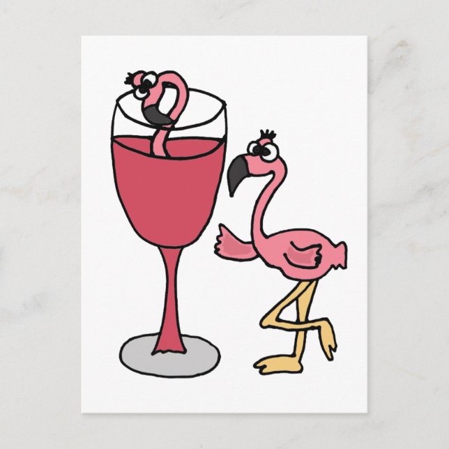 Pink Flamingo in Blush Wine Glass Postcard (Front)