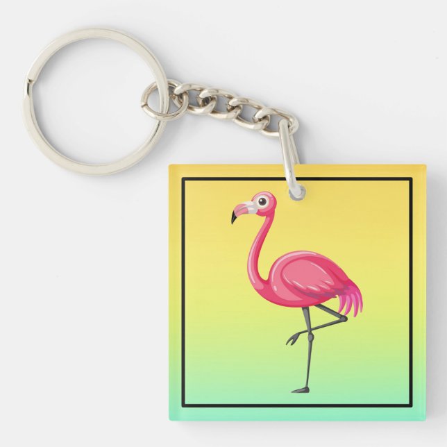 Pink Flamingo in Cartoon Style Key Ring (Front)