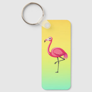 Pink Flamingo in Cartoon Style Key Ring