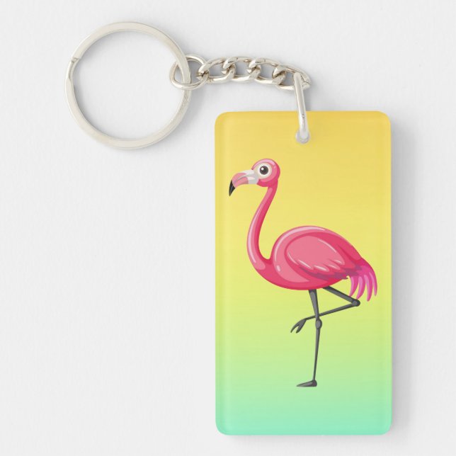 Pink Flamingo in Cartoon Style Key Ring (Front)