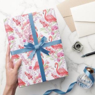 Pink Flamingo in flowers pattern party wrap Wrapping Paper
