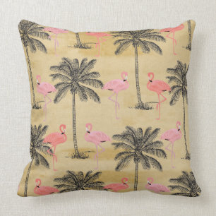 Pink Flamingo in Palm trees home decor pillow