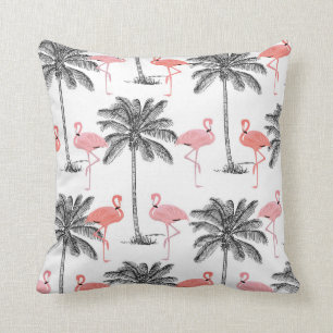 Pink Flamingo in Palm trees home decor pillow