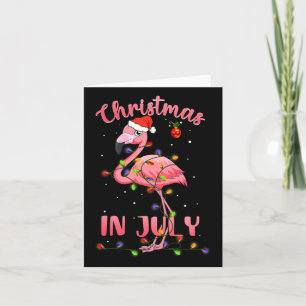 Pink Flamingo In Santa Hat Christmas In July Girl  Card
