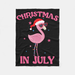 Pink Flamingo In Santa Hat Christmas In July Girl Fleece Blanket