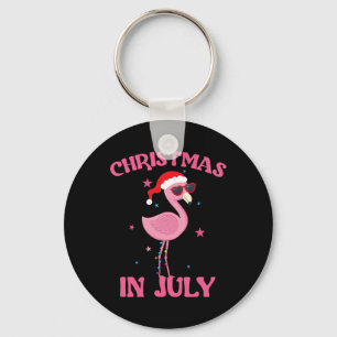 Pink Flamingo In Santa Hat Christmas In July Girl Key Ring