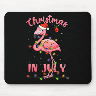 Pink Flamingo In Santa Hat Christmas In July Girl  Mouse Pad