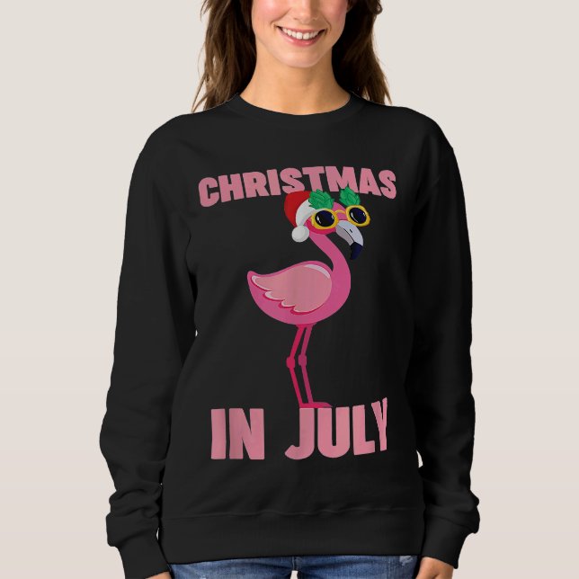 Pink Flamingo in Santa Hat Christmas In July  Girl Sweatshirt (Front)