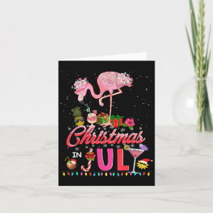 Pink Flamingo In Santa Hat Christmas In July Tees  Card