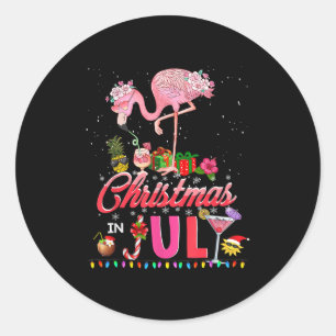 Pink Flamingo In Santa Hat Christmas In July Tees Classic Round Sticker