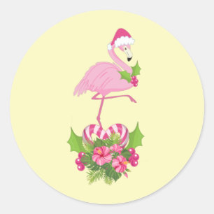 Pink Flamingo in Santa Hat Whimsical Christmas Classic Round Sticker