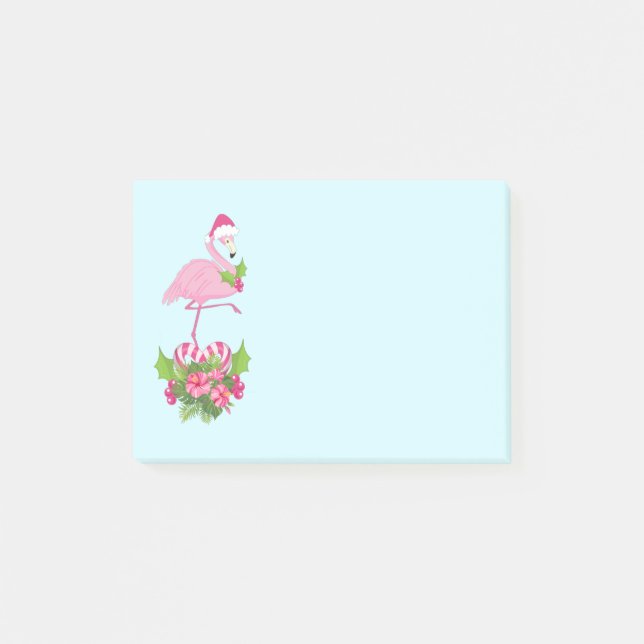 Pink Flamingo in Santa Hat Whimsical Christmas Post-it Notes (Front)