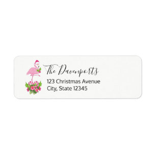 Pink Flamingo in Santa Hat Whimsical Christmas Return Address Label