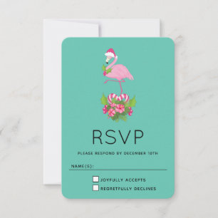 Pink Flamingo in Santa Hat Whimsical Christmas RSVP Card